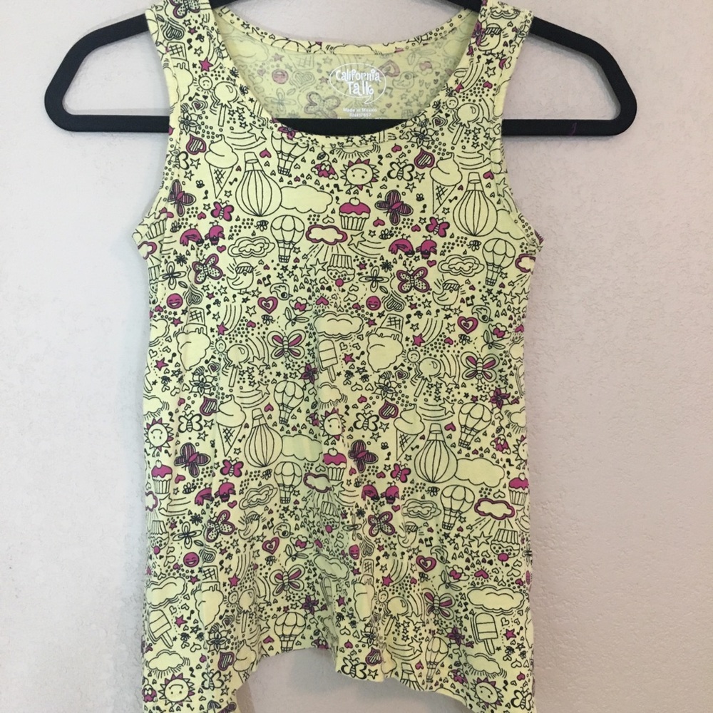 Yellow tank cute print graphic tank top large
